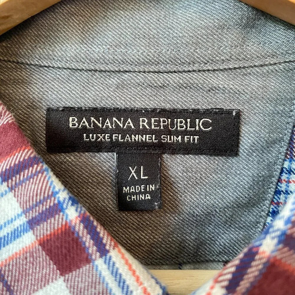 Banana Republic Men's XL Luxe Flannel Slim Plaid Long Sleeve Button Down Shirt - Picture 7 of 16